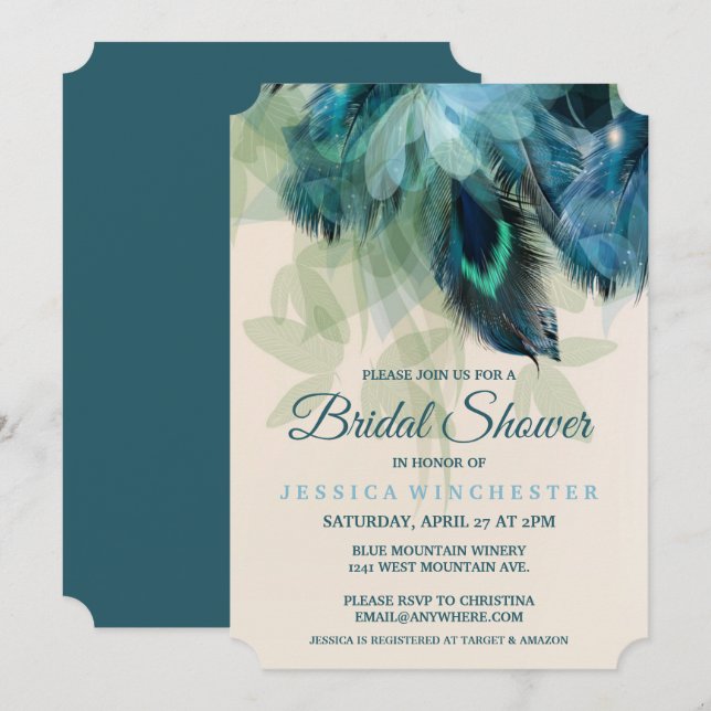 Feather Floral Bridal Shower Invitation (Front/Back)