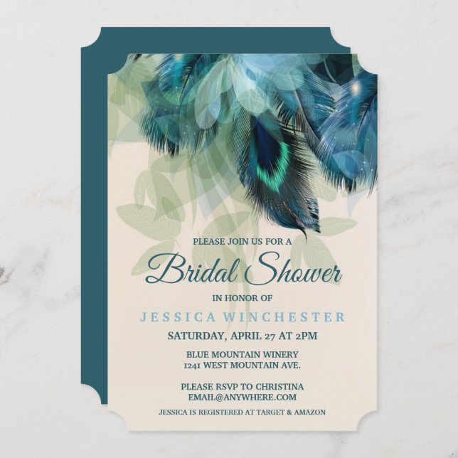 Feather Floral Bridal Shower Invitation (Front/Back)