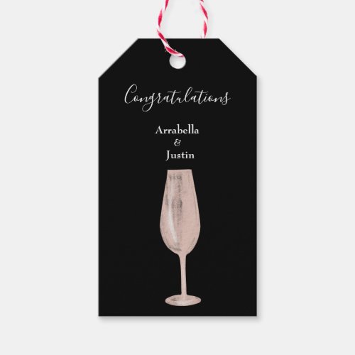 Feather Floral Pink Champagne Wedding Gift Tags