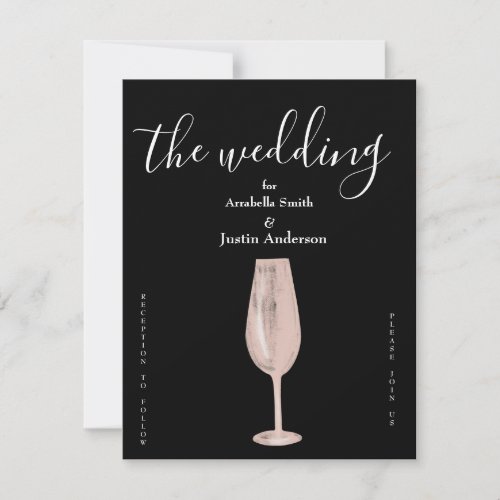 Feather Floral Pink Champagne Wedding Invitation