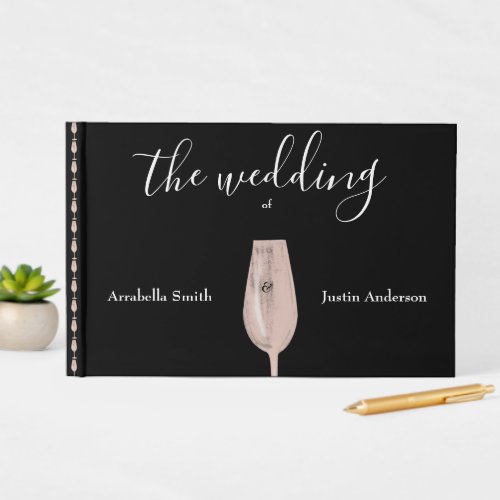 Feather Floral Pink Champagne Wedding Invitation Guest Book