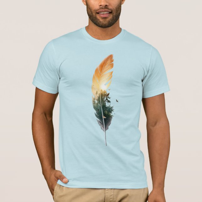 Feather Forest Sunset Double Exposure T-Shirt (Front)