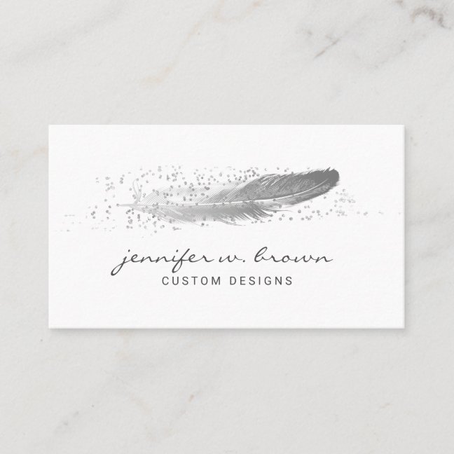 Feather Grey Silver Glitter Business Card