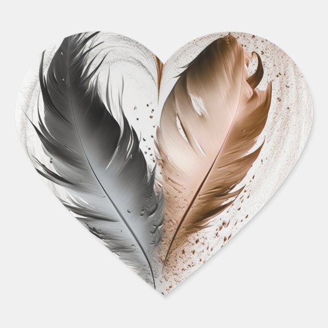 Feather Heart - Sepia Heart Sticker (Front)