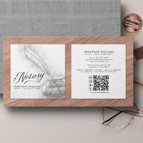 Feather Ink Pen Elegant Notary Public  Square Business Card