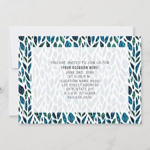 Feather Leaves Blue All Purpose Generic Party Invitation