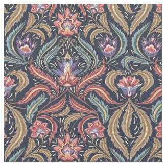 Feather Leaves Floral Damask Green Pink Lavender Fabric