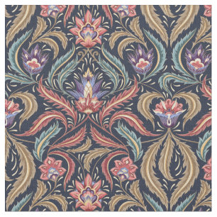 Feather Leaves Floral Damask Green Pink Lavender Fabric