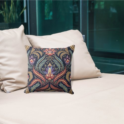 Feather Leaves Floral Faux Tapestry Multi Color Throw Pillow
