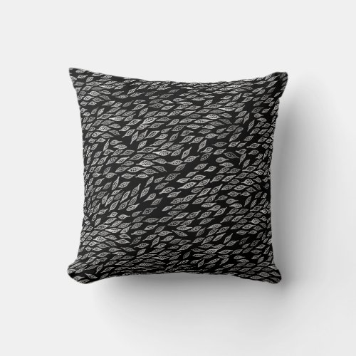 Feather Leaves Watercolor Pattern Black White Throw Pillow