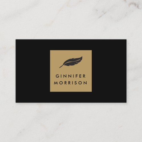 Feather Logo on BlackGold for Writers and Authors Business Card