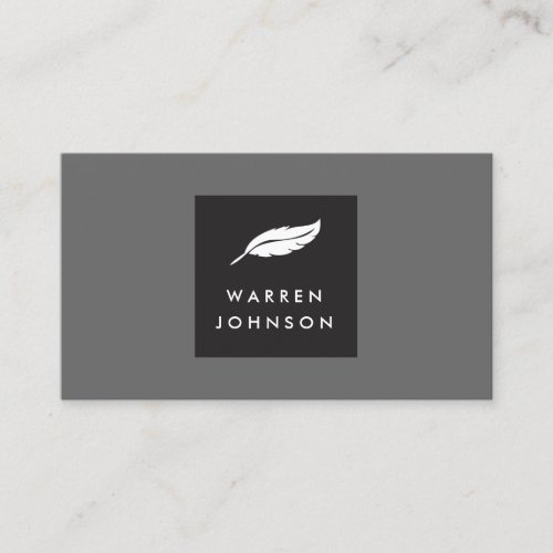 Feather Logo on BlackGray for Writers and Authors Business Card