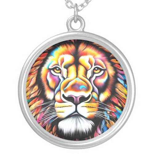 Feather Maned Lion _ ART by Lisa_Dawn Designs Silver Plated Necklace
