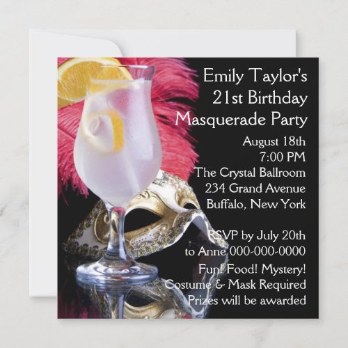 Feather Mask 21st Birthday Party Personalized Announcements