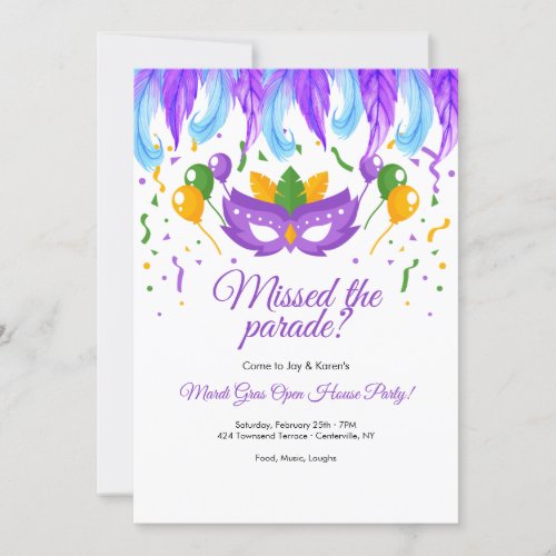 Feather Mask Mardi Gras Party Invitation