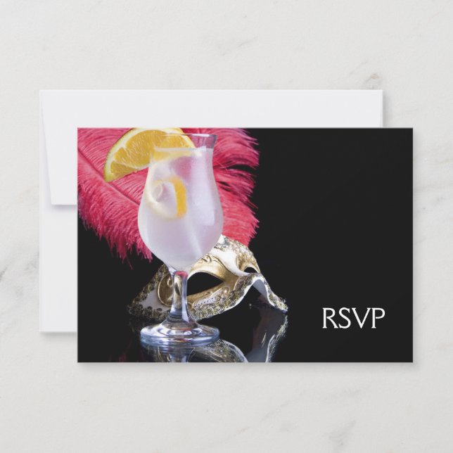 Feather Mask Masquerade Party RSVP Card (Front)