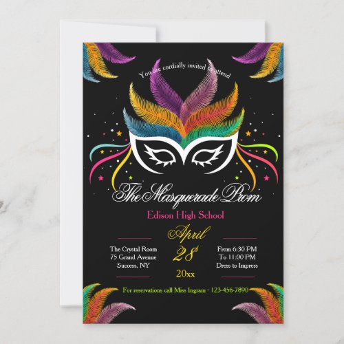 Feather Mask Masquerade Prom Invitation