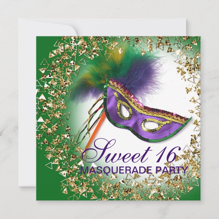 Feather Mask Purple Sweet 16 Masquerade Party Invitation Zazzle