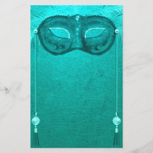 Feather masquerade mask elegant vintage teal stationery