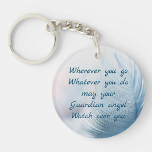 Feather May Your Guardian Angel Watch Over You Keychain