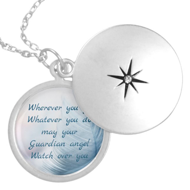 Feather May Your Guardian Angel Watch Over You Locket Necklace (Front)
