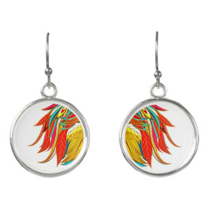 Feather modern teal red gold elegant artistic earrings