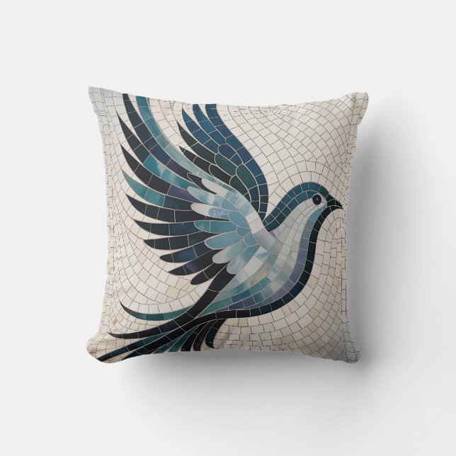 Feather Mosaic Bird Elegant Throw Pillow (Front)