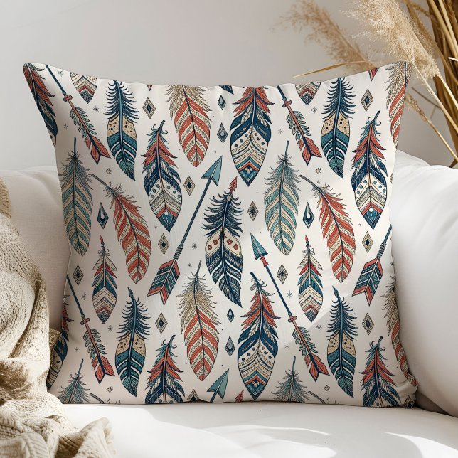 Feather Motif Pillow Ethnic Charm for the Home (Feather Motif Pillow Ethnic Charm for the Home)