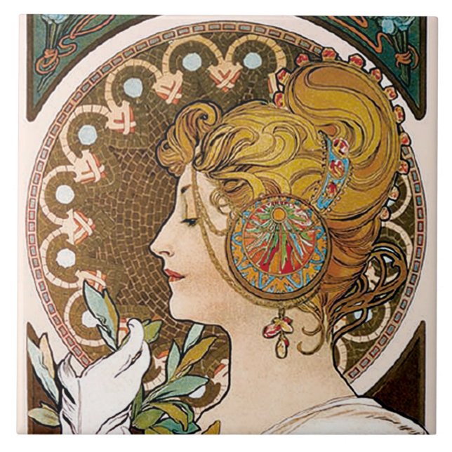 Feather, Mucha Ceramic Tile (Front)