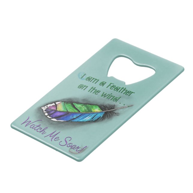 Feather on the Wind Credit Card Bottle Opener (Front Angled)