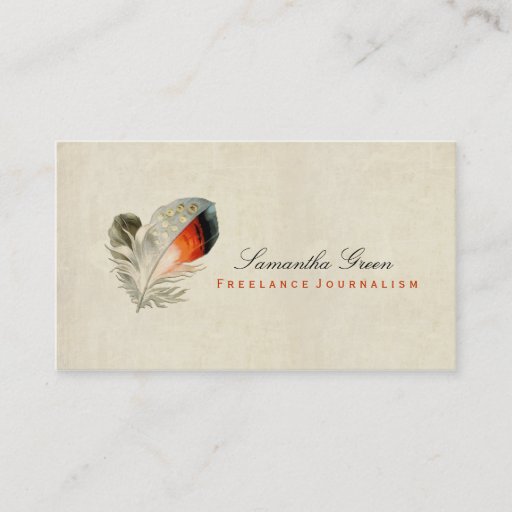 Customizable Feather Orange Distressed Vintage Business Card