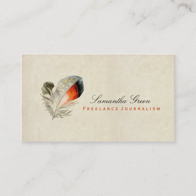 Feather Orange Distressed Vintage Business Card (Front)