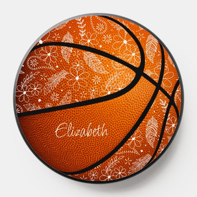 Feather paisley doodles boho girls basketball PopSocket (Popsocket)