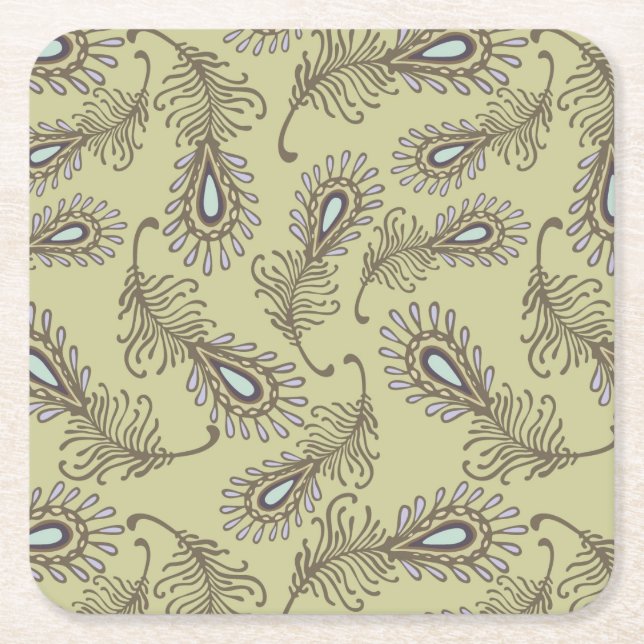 Feather Pattern Square Paper Coaster (Front)