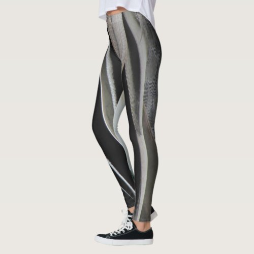 Feather Pattern Wild Bird Black Grey Stripes Leggings