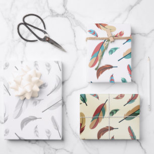 Feather pattern wrapping paper sheets