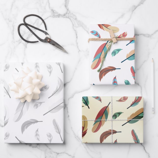 Feather pattern wrapping paper sheets (Front)