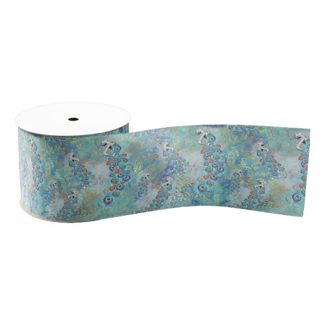 Feather peacock grosgrain ribbon (Spool)