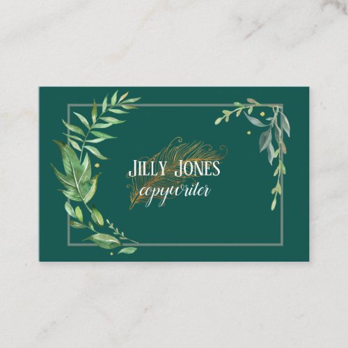 Feather Pen Foliage Frame Business Card