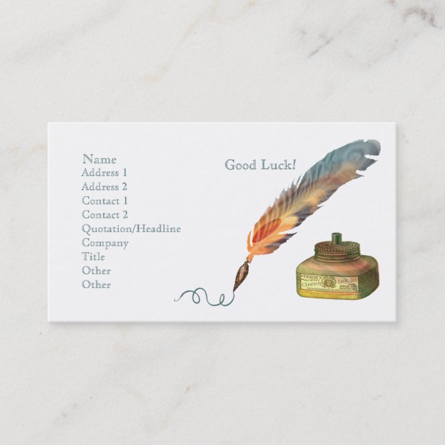 Feather Pen Good Luck Business Card (Front)