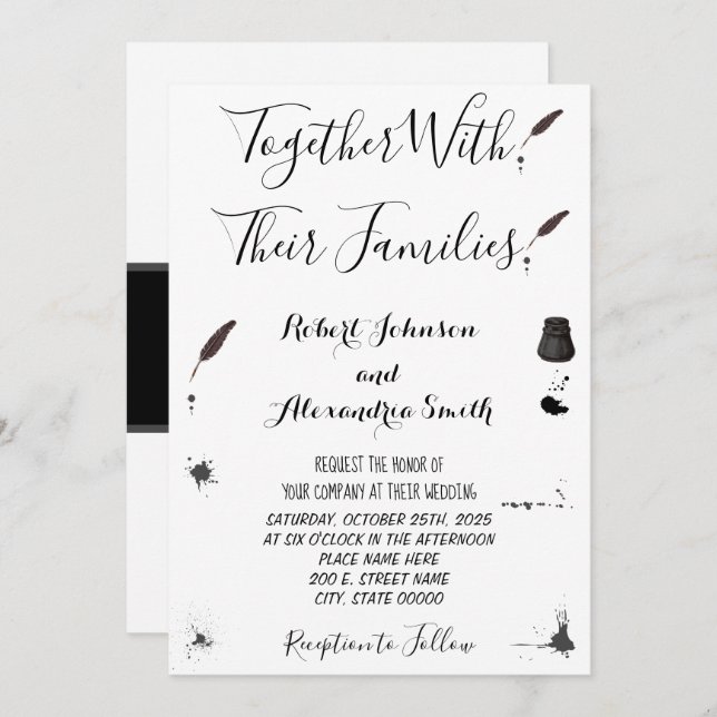 Feather Pen & Inkwell Wedding Invitation (Front/Back)