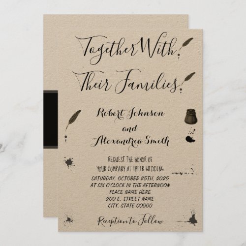 Feather Pen  Inkwell Wedding Invitation