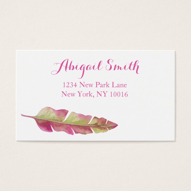 Feather, pink and green - Business Cards