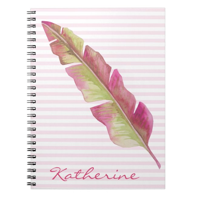 Feather, pink and green - Personalized Notebook