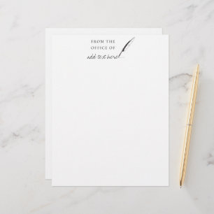 Feather Quill Author Writer Custom Personalized  L Letterhead