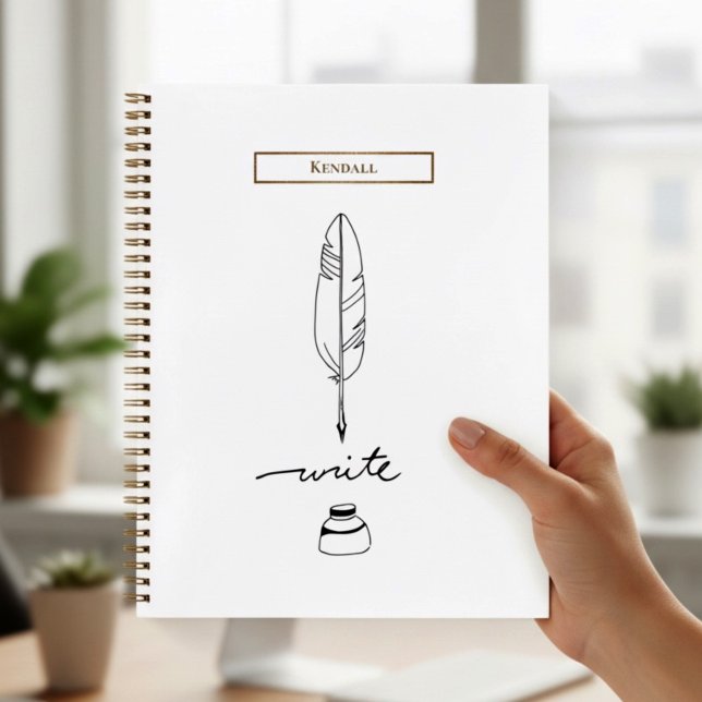 Feather Quill Custom Writing Gold Personalized Notebook (Personalized and elegant writer's notebook.)