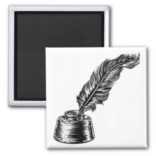 Feather Quill Ink Pen in Inkwell Magnet