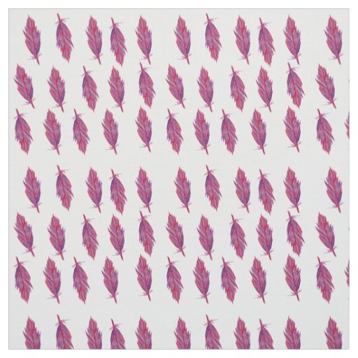 Feather Red Pink Watercolor Fabric