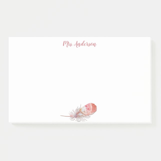 Feather rose fold pink white name post-it notes (Front)