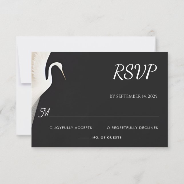 Feather Rustic Asian Sky Fun Cloud Crane Wedding RSVP Card (Front)